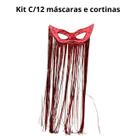 Kit C 12 Cortinas 12 Máscaras Grande Vermelho Plástico Carnaval