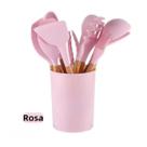 Kit C/12 Utensílios De Cozinha Silicone Cabo Madeira Premium