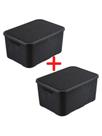 KIT C/ 2 CAIXAS ORGANIZADORAS CESTO RATTAN 7 Litros PRETO Com Tampa ARQPLAST