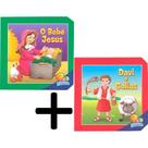 Kit c/2 mini livros cartonados aventuras biblicas davi e golias e o bebê jesus