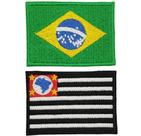 Kit c/ 2 pçs Patch Bordado Termocolante Bandeira do Brasil + São Paulo tamanho 5x7cm