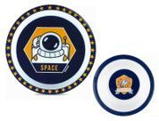 Kit c/2 pratos infantil microondas e freezer pimpolho espaço estrelas azul
