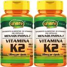Kit C/ 2 Un. Vitamina K2 Mk7 Menaquinona 500mg 60 Cápsulas Unilife