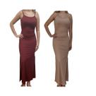 KIT C/2 Vestidos Longo Canelado com Fenda