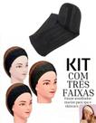 Kit c/ 3 Faixas Atoalhada Para Cabelo Maquiagem Skincare Cor Preto - Santa Clara