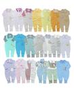 Kit c/ 3 Macacões de Bebê Bordado virá Pé Menina e Menino Kit c/ 3 Macacões de Bebê Bordado virá Pé Menina e Menino