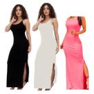 KIT C/3 Vestidos Canelado Longo com Fenda
