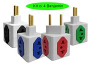 Kit c/ 4 Benjamin Adaptador Tomada Bivolt 20a E 10a Cubo 4 Entradas Kit c/ 4 Benjamin Adaptador Tomada Bivolt 20a E 10a Cubo 4 Entradas