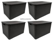 Kit c/ 4 Caixas Organizadoras Rattan 15L preto c/ Tampa - ARQPLAST Kit c/ 4 Caixas Organizadoras Rattan 15L preto c/ Tampa - ARQPLAST