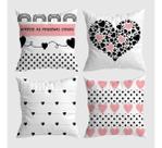 Kit C/4 Capas De Almofadas Decorativas Coração Rosa Love