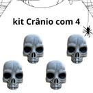 Kit C/4 Crânio 16cm Esqueleto Enfeite Halloween Decoração