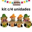 kit c/4 Espantalhos Cesto Enfeite de Mesa Festa Junina