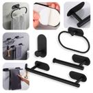Kit c/ 4 pçs de Acessorios para Banheiro Lavabo Preto Fixação Adesivo Porta Toalha Barra Porta Papel Higiênico Porta Toalha Argola Gancho