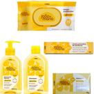 Kit c/ 5 itens joão e maria c/ shampoo 400ml, sabonete líquido 400ml, sabonete em barra, lenço, pomada