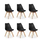 Kit C/ 6 Cadeiras Leda Charles Eames, Saarinen Wood Com Almofada Preta