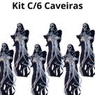 Kit C/6 Caveiras Quatro Mãos Capa Preto Pendurar Halloween