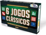 Kit c/ 6 Jogos Clássicos Dama Ludo Xadrez Trilha Dominó Forca Pais e Filhos