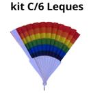 Kit C/6 Leques Arco Íris Dobravel Lgbt Carnaval Decoração
