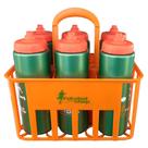 Kit c/6 Squeeze + Cesta Porta Garrafas Laranja Bico Automático
