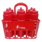 Kit c/6 Squeeze + Cesta Porta Garrafas Vermelha Bico Automático
