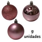 Kit C/9 Bola De Natal Lisa fosca glitter De 6cm - ROSE - BOLA NATAL