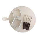 Kit C/ 9 Peças Para Queijos/Patês/Frios Porcelana - Talheres Inox/Madeira Kit C/ 9 Peças Para Queijos/Patês/Frios Porcelana - Talheres Inox/Madeira
