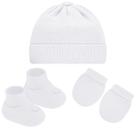 Kit c/ Touca, Luva e Sapatinho para bebê recém-nascido em tricot Branco Pimpolho (0-3m)