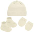 Kit c/ Touca, Luva e Sapatinho para bebê recém-nascido em tricot Off White Pimpolho (0-3m)
