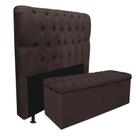 Kit Cabeceira + Calçadeira Baú Capitonê Livia 140cm Casal Para Cama Box material sintético Marrom - Gat Magazine