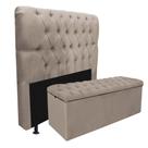 Kit Cabeceira + Calçadeira Baú Capitonê Livia 195cm King Size Para Cama Box material sintético Bege - Gat Magazine