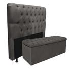Kit Cabeceira + Calçadeira Baú Capitonê Livia 90cm Solteiro Para Cama Box material sintético Cinza - Gat Magazine