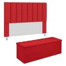 Kit Cabeceira + Calçadeira Baú Casal 140cm Suede Vermelho Kit Cabeceira + Calçadeira Baú Casal 140cm Suede Vermelho