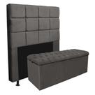 Kit Cabeceira + Calçadeira Baú Espanha 100cm Solteiro Para Cama Box material sintético Cinza - Gat Magazine