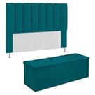 Kit Cabeceira + Calçadeira Baú Queen 160cm Azul Turquesa