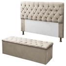 Kit Cabeceira + Calçadeira Baú Sofia Solteiro 90cm material sintético Bege - LM DECOR Kit Cabeceira + Calçadeira Baú Sofia Solteiro 90cm material sintético Bege - LM DECOR