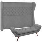 Kit Cabeceira Cama Box Casal 140 cm Madrid com Puff Recamier Santorini Bouclê Cinza - Lyam Decor Kit Cabeceira Cama Box Casal 140 cm Madrid com Puff Recamier Santorini Bouclê Cinza - Lyam Decor