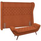 Kit Cabeceira Cama Box Casal 140 cm Madrid com Puff Recamier Santorini P05 Bouclê Terracota - Lyam Decor