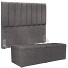 Kit Cabeceira Cama Box Casal 140cm Calçadeira Recamier Baú Dália W01 Linho Cinza Escuro - Lyam Decor