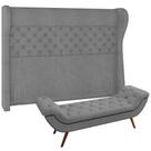 Kit Cabeceira Cama Box Casal 160cm Madrid Com Puff Recamier Santorini Bouclê Cinza Kit Cabeceira Cama Box Casal 160cm Madrid Com Puff Recamier Santorini Bouclê Cinza