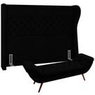 Kit Cabeceira Cama Box Casal 160cm Madrid Com Puff Recamier Santorini Bouclê Preto