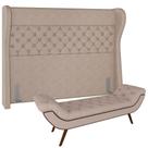 Kit Cabeceira Cama Box Casal 160cm Madrid Com Puff Recamier Santorini Linho Bege Kit Cabeceira Cama Box Casal 160cm Madrid Com Puff Recamier Santorini Linho Bege