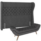 Kit Cabeceira Cama Box Casal 160cm Madrid Com Puff Recamier Santorini Linho Chumbo