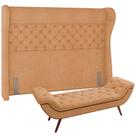 Kit Cabeceira Cama Box Casal 195cm Madrid Com Puff Recamier Santorini Bouclê Mostarda