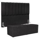 Kit Cabeceira Cama Box Casal King 195cm Com Calçadeira Baú Dália W01 Linho Chumbo - Lyam
