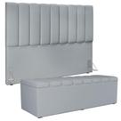 Kit Cabeceira Cama Box Casal King 195cm Com Calçadeira Baú Dália W01 Suede Cinza - Lyam Kit Cabeceira Cama Box Casal King 195cm Com Calçadeira Baú Dália W01 Suede Cinza - Lyam