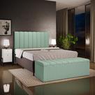 Kit Cabeceira Cama Box Casal King 195cm e Calçadeira Recamier Baú Dália W01 Linho Verde menta - Lyam Decor