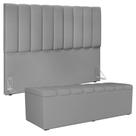 Kit Cabeceira Cama Box Casal Queen 160cm Com Calçadeira Baú Cinza