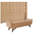 Kit Cabeceira Cama Box Paris 140 cm com Puff Recamier Itália P05 Bouclê Mostarda - Lyam Decor