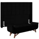 Kit Cabeceira Cama Box Paris 160cm Com Puff Recamier Itália Bouclê Preto