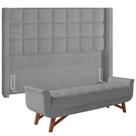 Kit Cabeceira Cama Box Paris 160cm Com Puff Recamier Itália P05 Bouclê Cinza